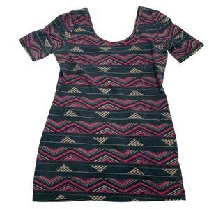 Tresics Women's Tribal Print fitted tunic top M Grey Pink Scoop Neck